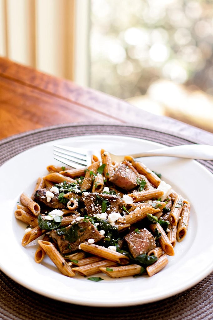 Pasta with Steak and Spinach | Girl Gone Gourmet