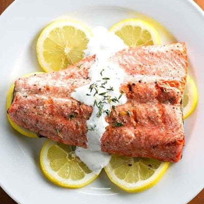 Grilled Salmon with Thyme Cream Sauce