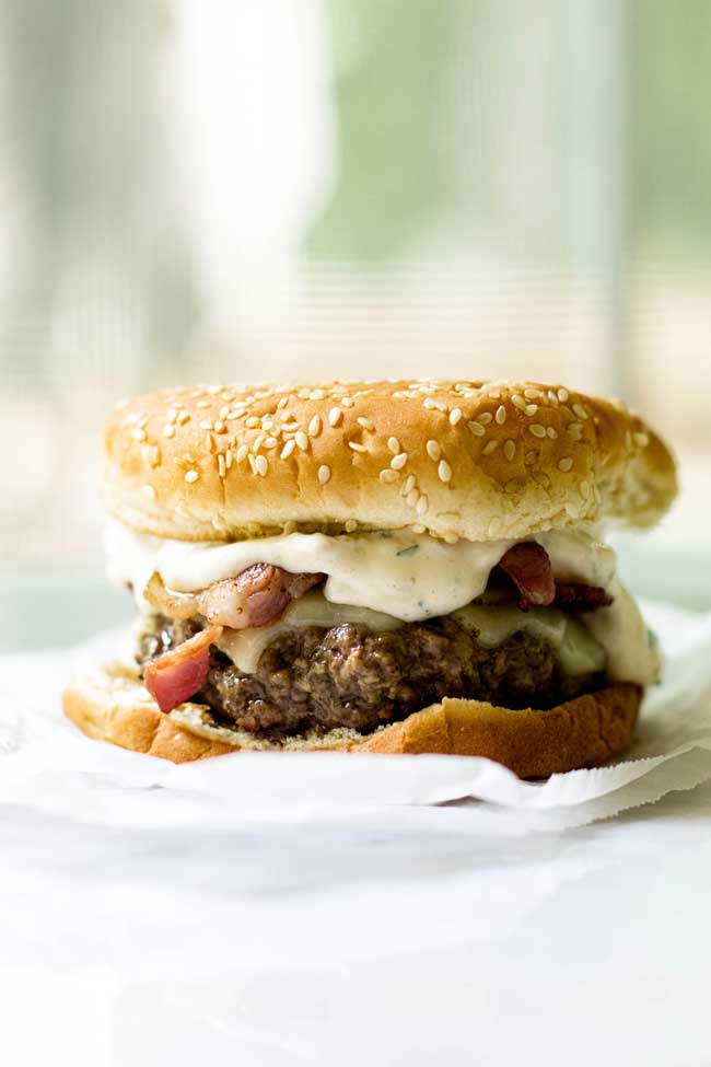 Bacon Cheeseburgers with Green Chile Mayo