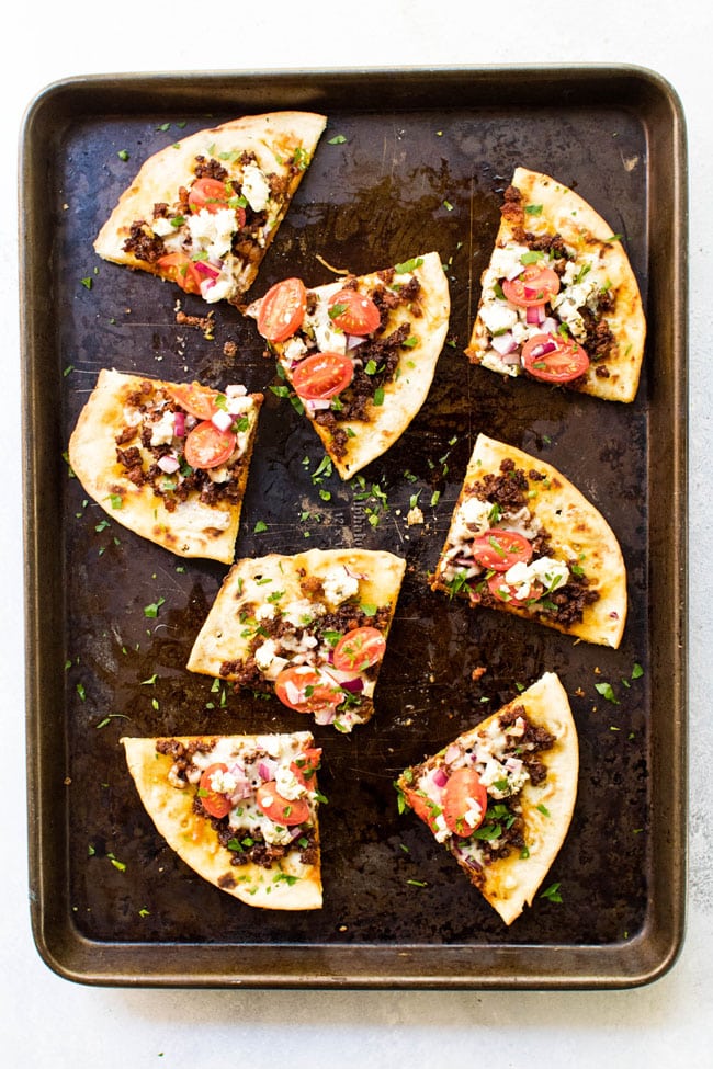 Chorizo and Goat Cheese Pita Pizzas