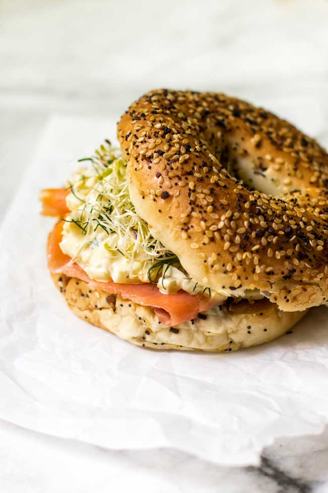 Smoked salmon egg salad sandwiches