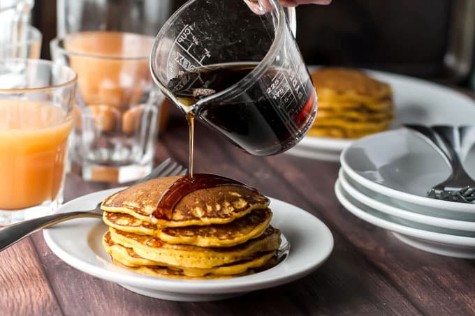 Sweet potato pancakes with maple syrup