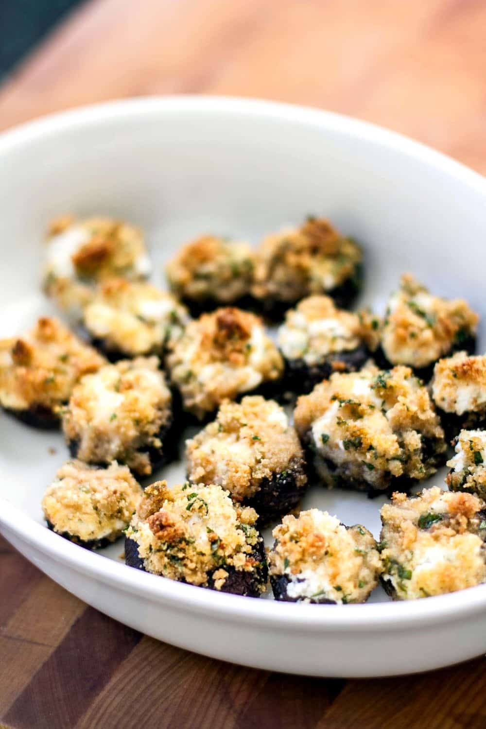 stuffed mushrooms in a dish.