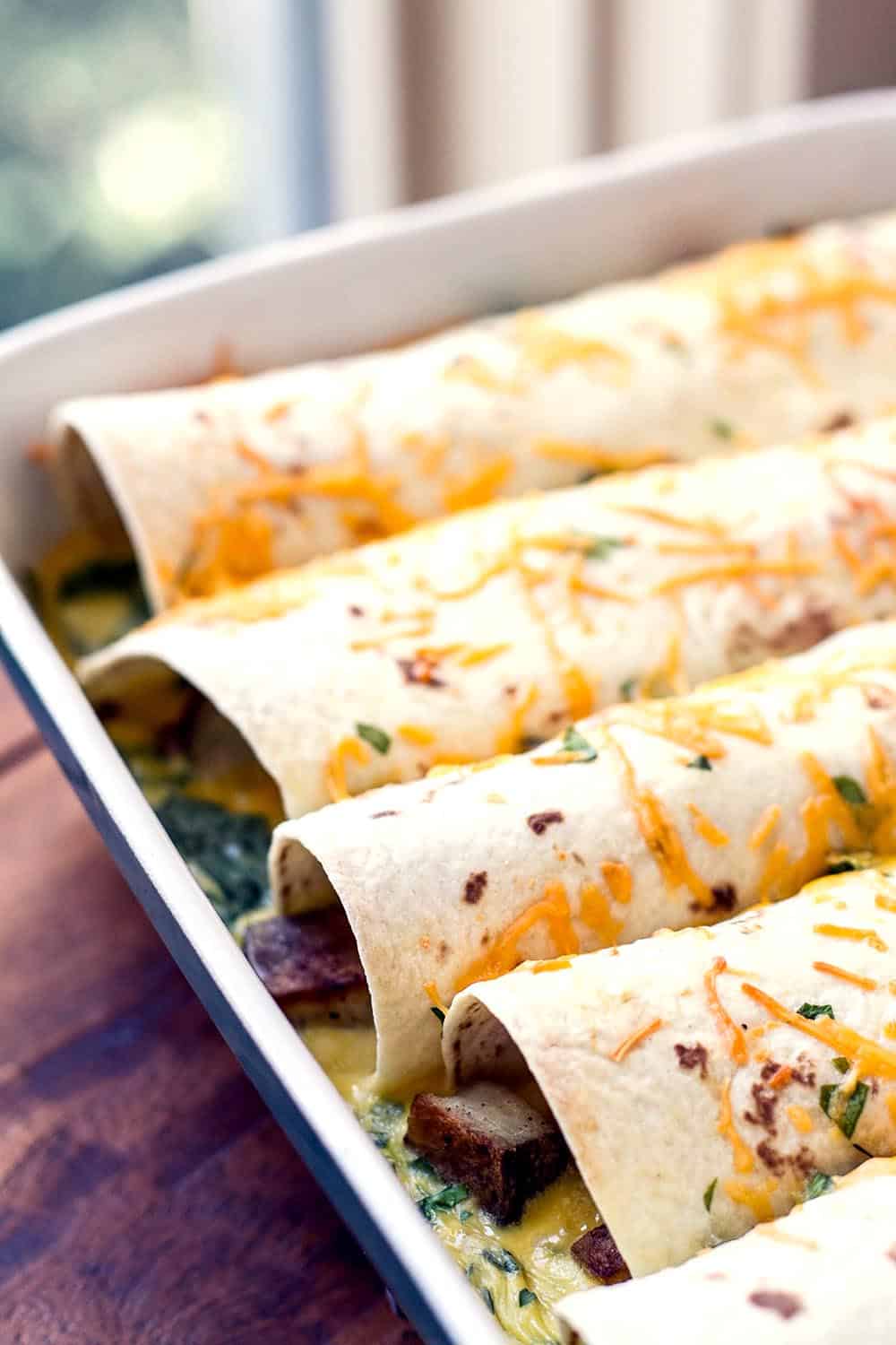 Potato pancetta breakfast enchiladas