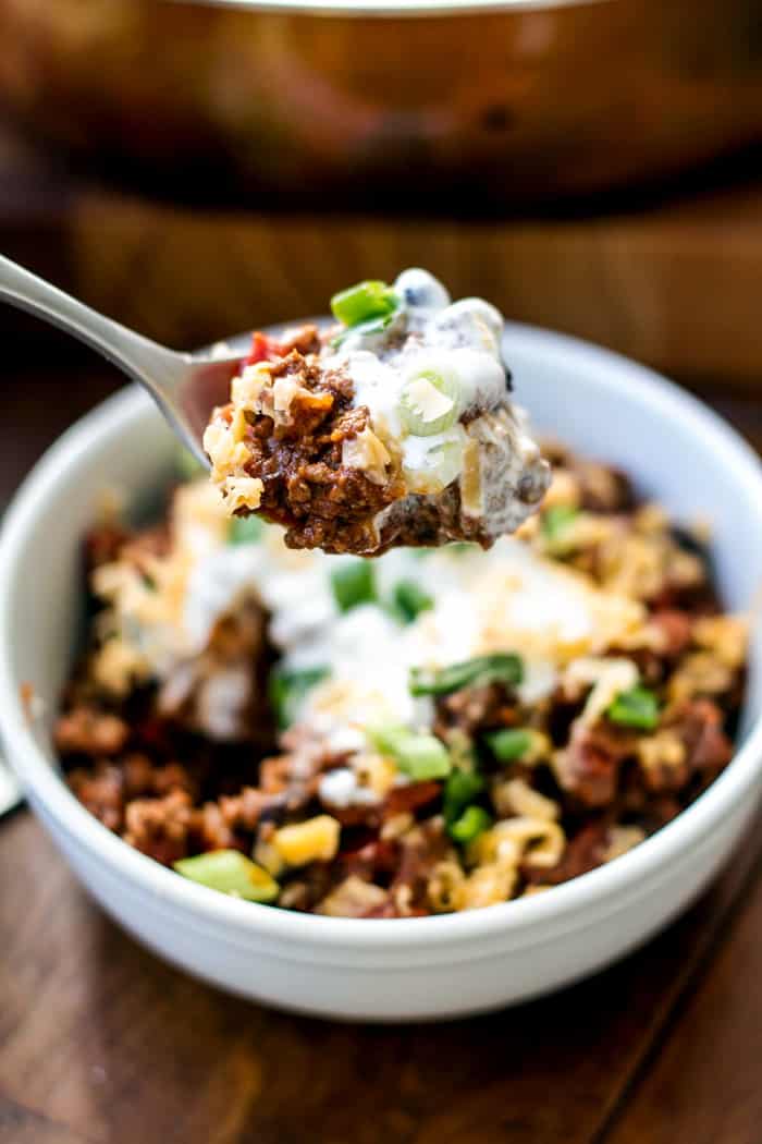 a spoonful of easy ground beef chili