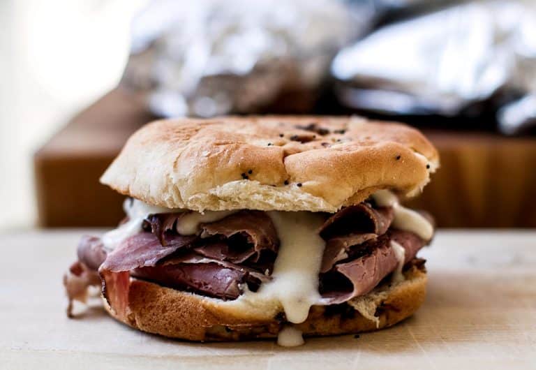 Hot Roast Beef Sandwiches with Pepper Jack Cheese Sauce