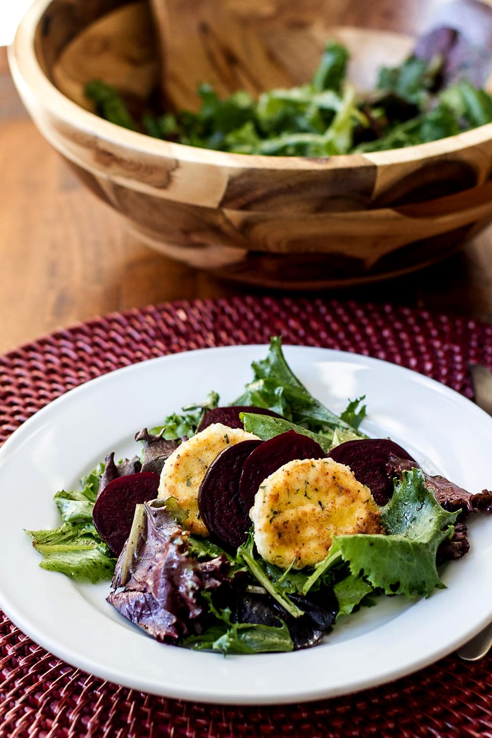 Roasted Beet and Goat Cheese Salad on a plate