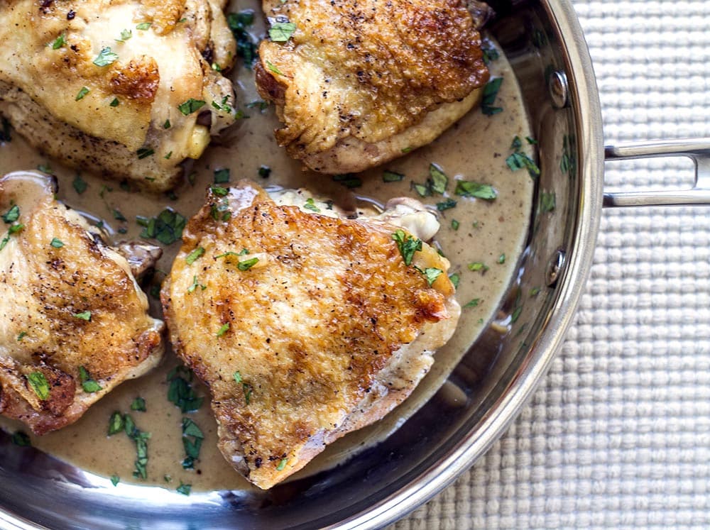 Delicious chicken thighs with a buttery rosemary wine sauce. - so yummy!