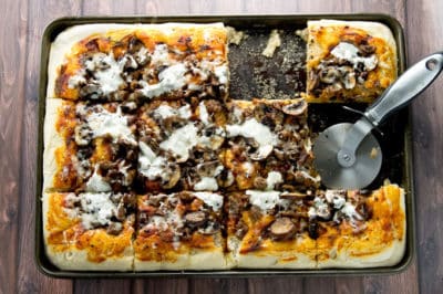 Sausage and Mushroom Focaccia Pizza | girlgonegourmet.com