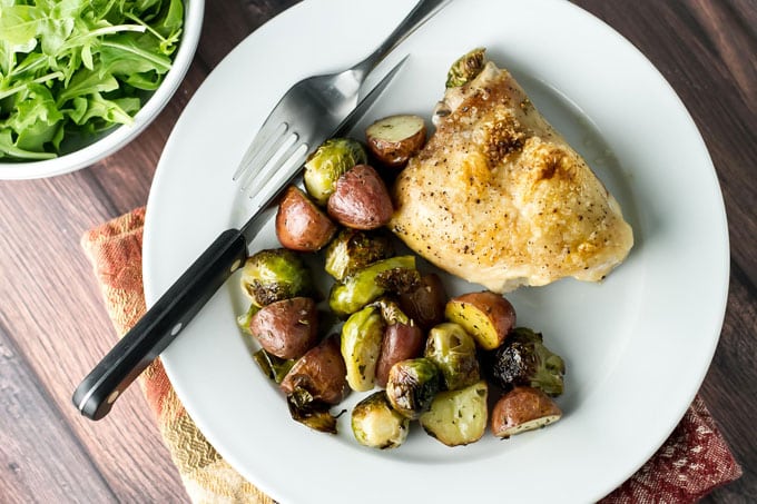 One Pan Roasted Chicken and Veggies | girlgonegourmet.com