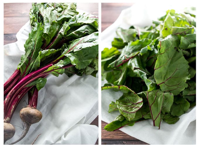 Photo collage of fresh beets and greens