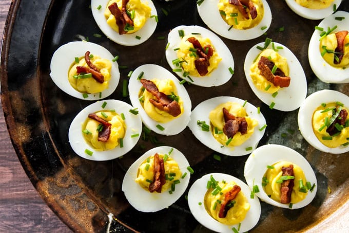 deviled eggs on a platter