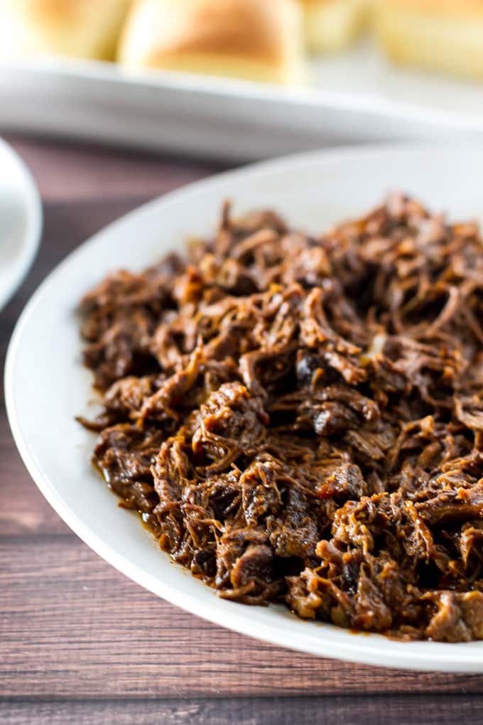 shredded cooked short ribs on a plate