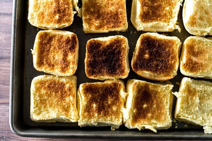 overhead photo of toasted slider rolls