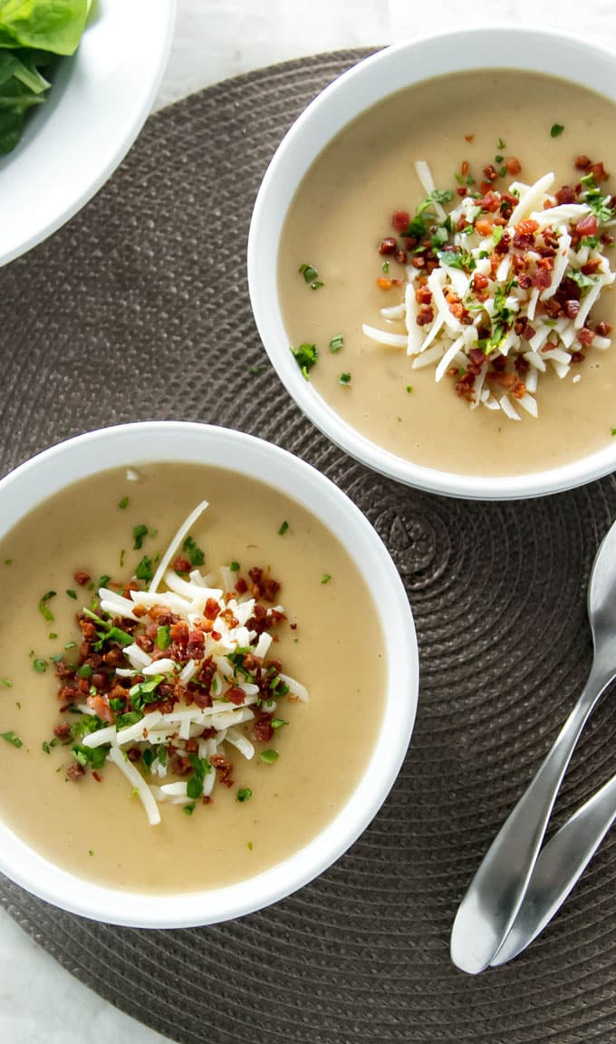 two bowls of potato soup