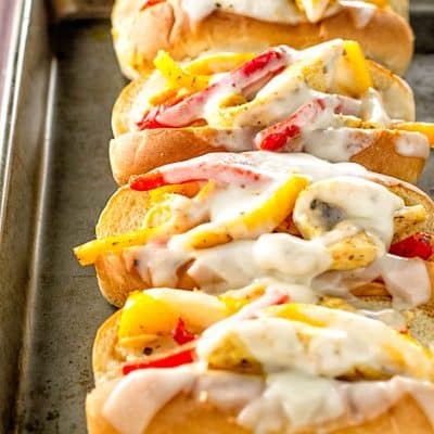 Chicken and Peppers on Soft Rolls