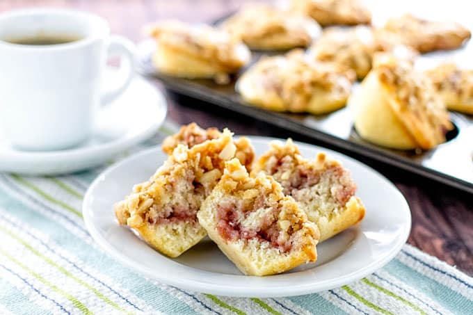 strawberry swirl muffins on a white plate