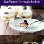 Simple, make-ahead parfaits with layers of creamy no bake cheesecake, vanilla wafer crumbles, and blackberry sauce | girlgonegourmet.com