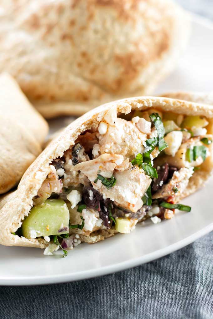 close-up photo of greek pita with grilled chicken