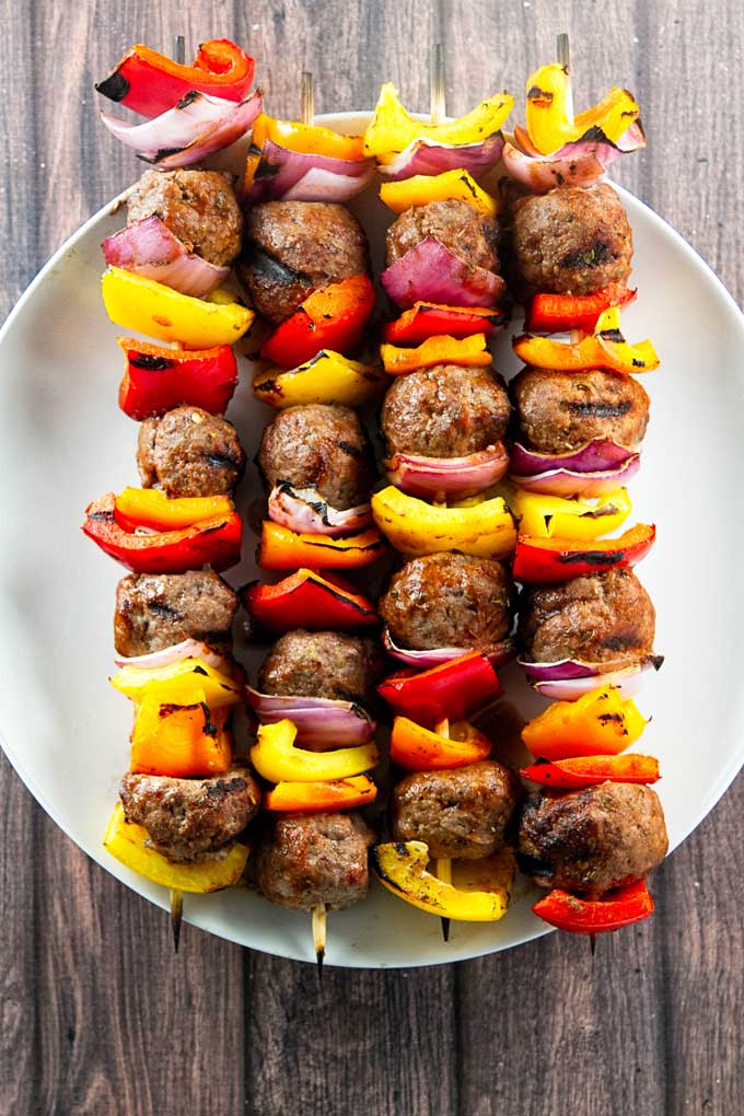 Overhead shot of Italian Beef skewers