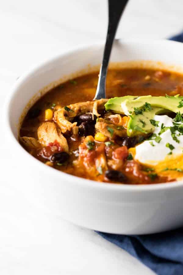 Close up photo of a bowl  of Chicken Tortilla Soup