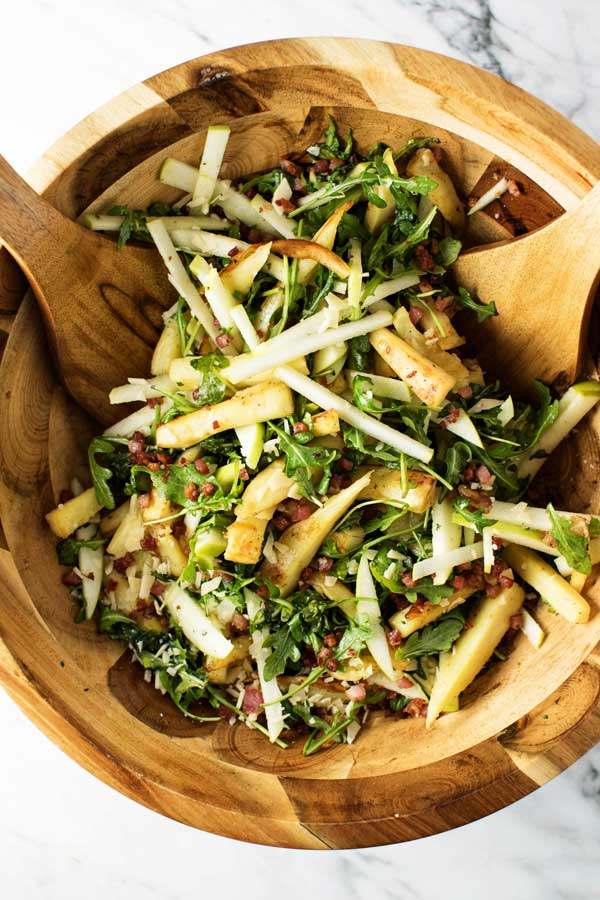 overhead photo of roasted parsnip salad