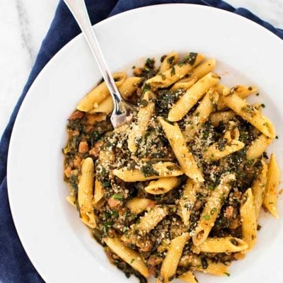 15-Minute Spinach Penne with Pancetta