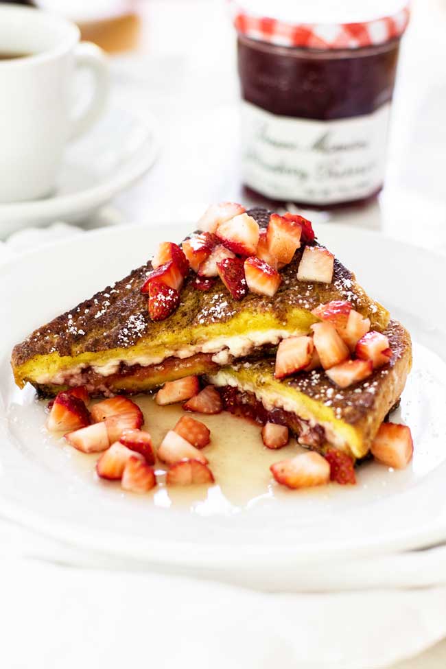 sliced stuffed french toast on a plate