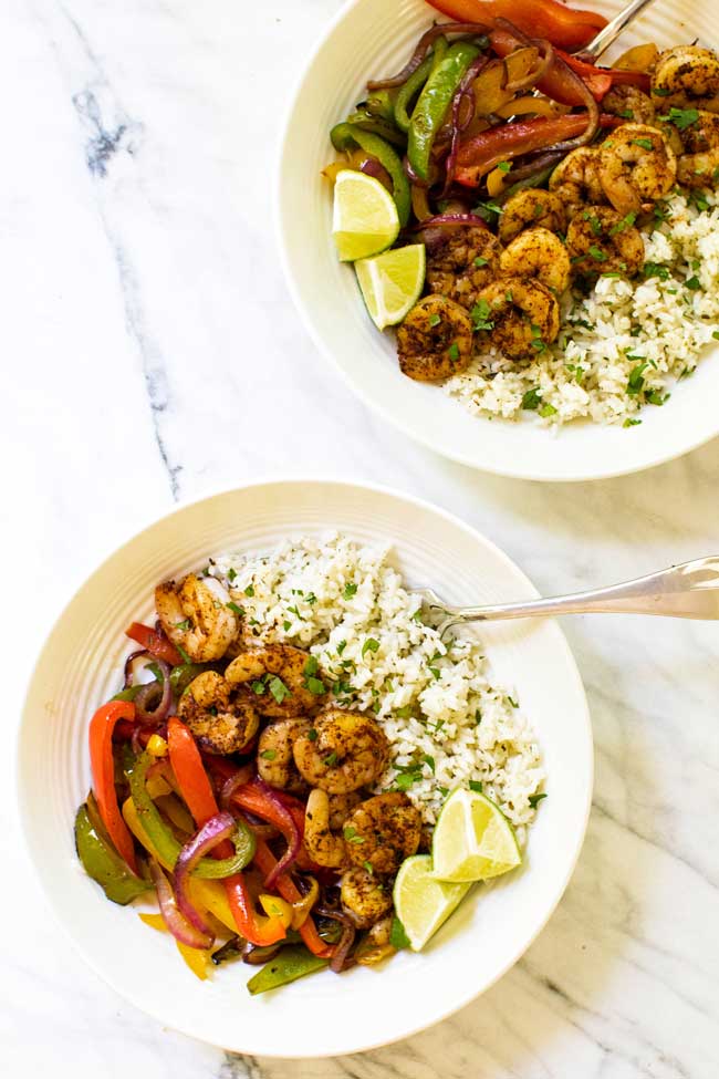 Skip the tortillas and serve shrimp fajitas on a bed of cilantro lime rice