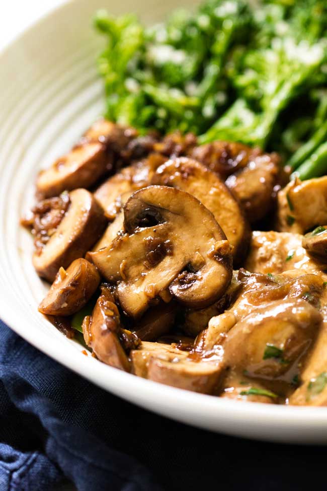 close-up photo of One Pan Mushroom Chicken in a velvety sauce