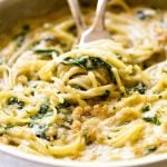 Creamy Gruyere Spaghetti with breadcrumbs and spinach