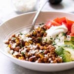 Easy ground turkey taco bowls with rice and beans