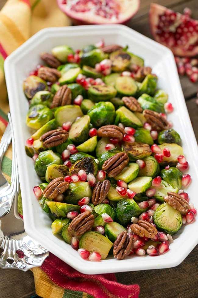 Easy Holiday Side Dishes: Brussels Sprouts with Pomegranate and Pecans