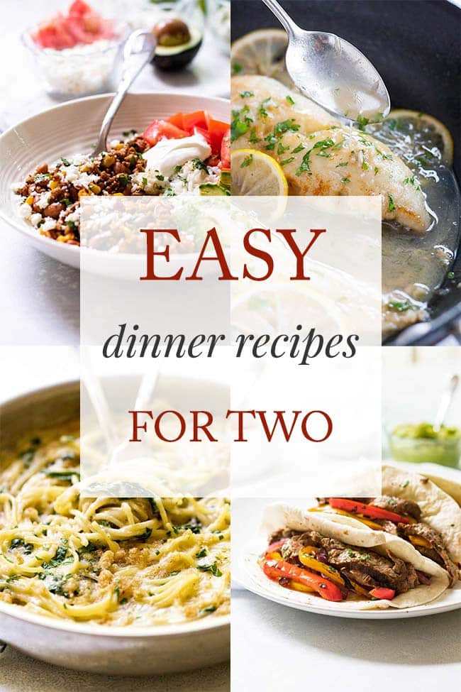 photo collage of easy dinner recipes for two