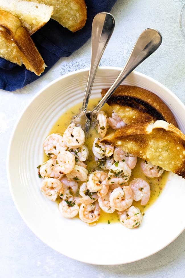 Lemon Butter Shrimp with Parmesan Toast with toast