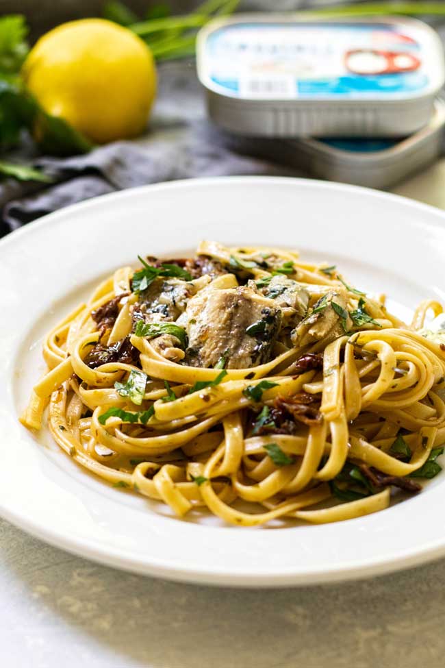 20-Minute Sun-Dried Tomato Pasta with Sardines