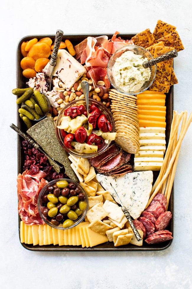 Overhead shot of holiday cheese board