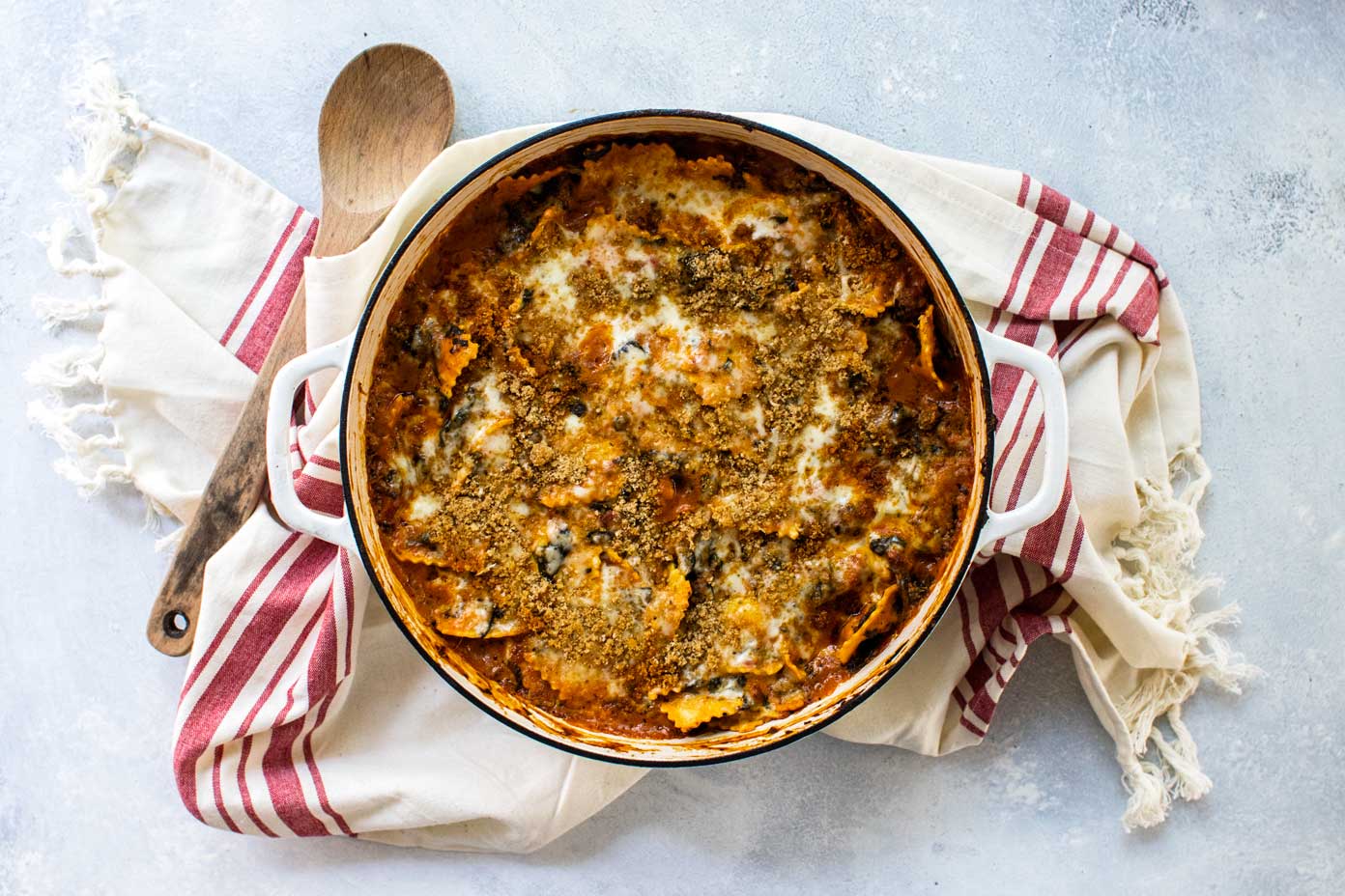 pan of baked ravioli