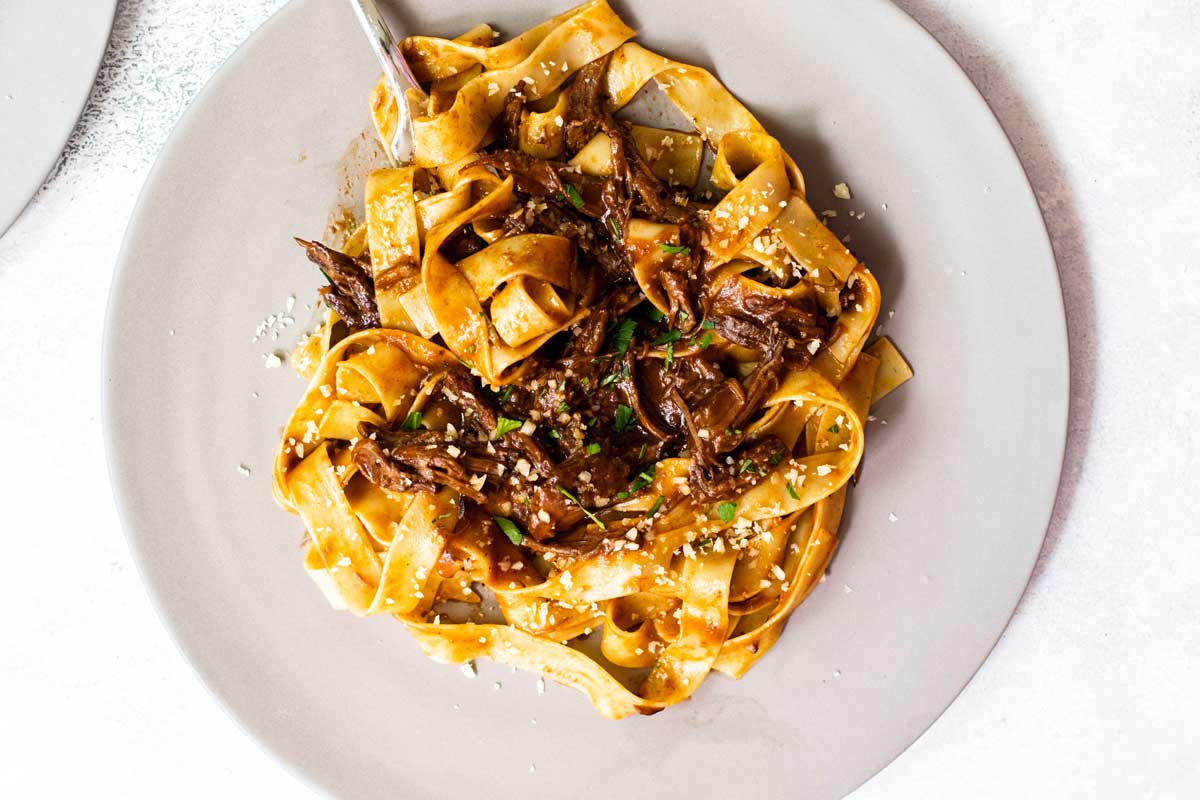 Pappardelle pasta with short rib mushroom sauce