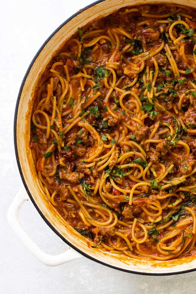 One-Pan Spaghetti Bolognese with Sun-Dried Tomatoes