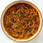 Spaghetti Bolognese in a pan
