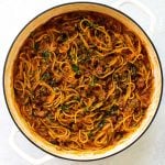 Spaghetti Bolognese in a pan