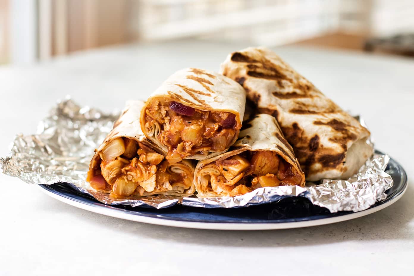 BBQ chicken wraps on a plate