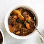 Slow cooker beef stew with turnips, leeks, and carrots