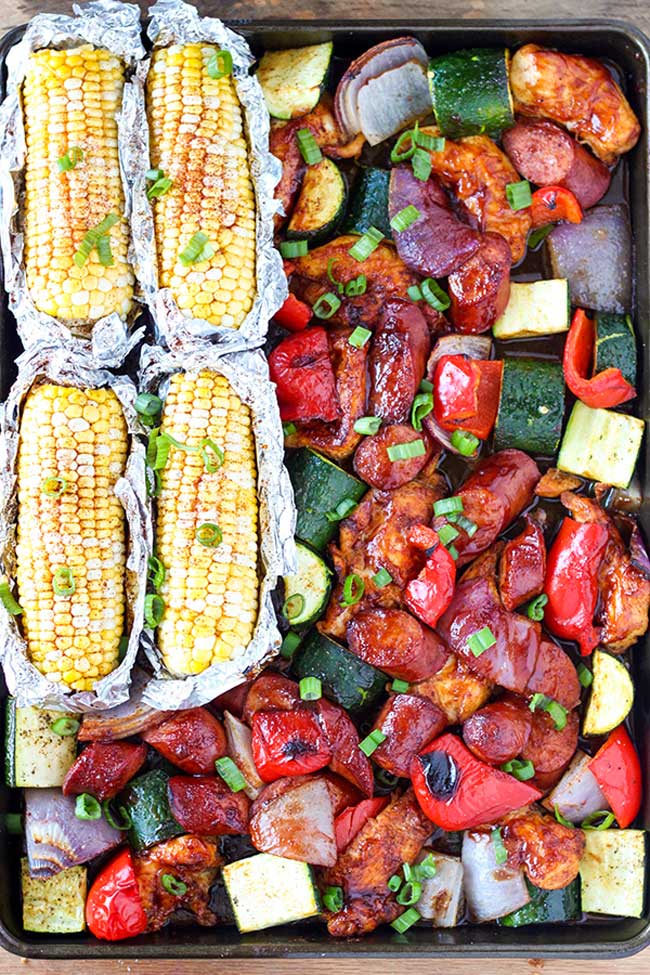 sheet pan BBQ chicken dinner