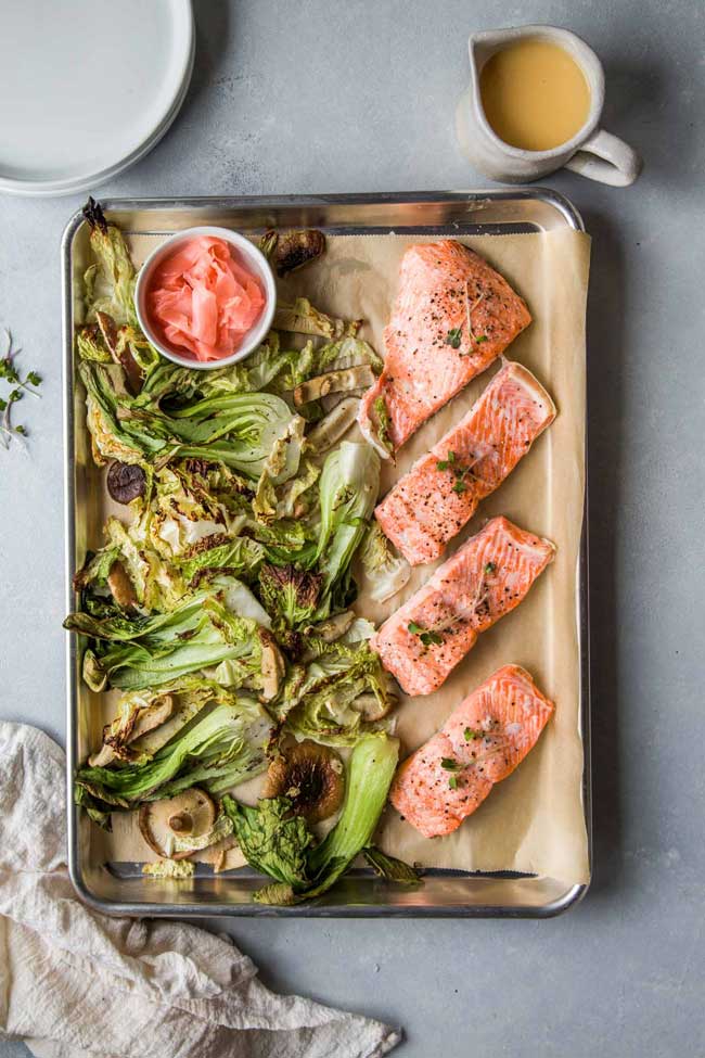 sheet pan salmon pickled ginger butter