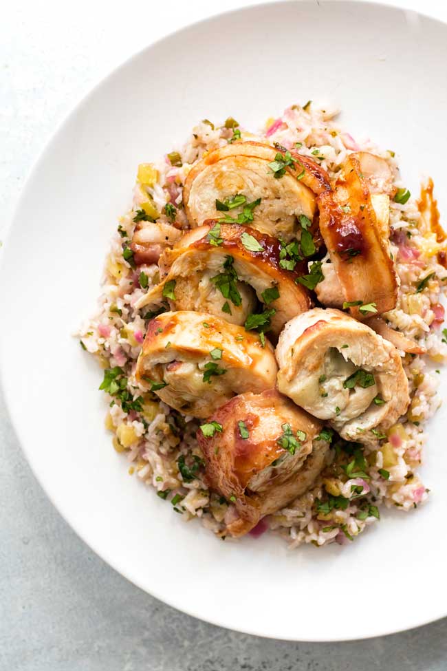 BBQ Chicken Roll-Ups with Pineapple Cilantro Rice