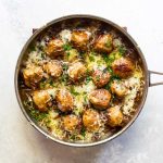 french onion chicken meatballs in a skillet