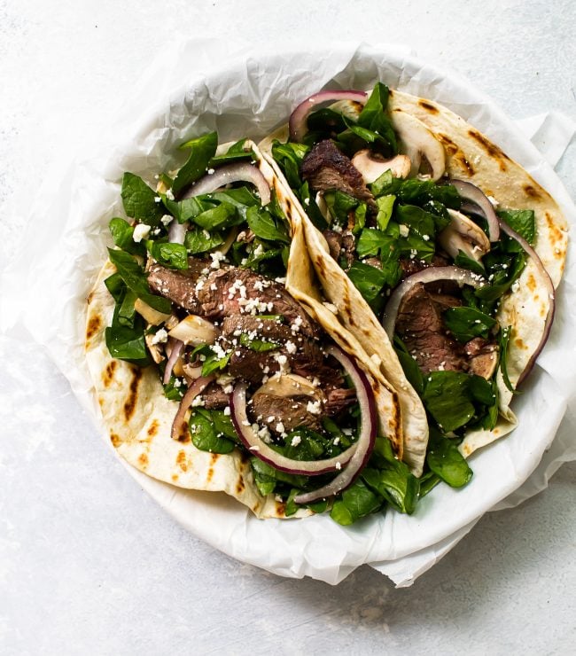 spinach salad steak tacos