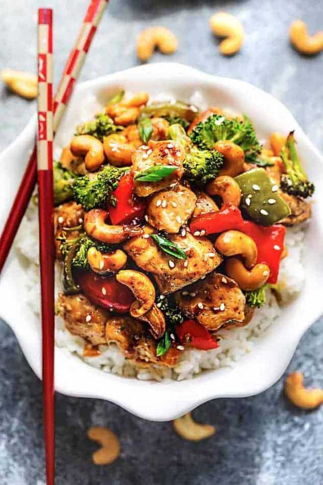 cashew chicken on a plate